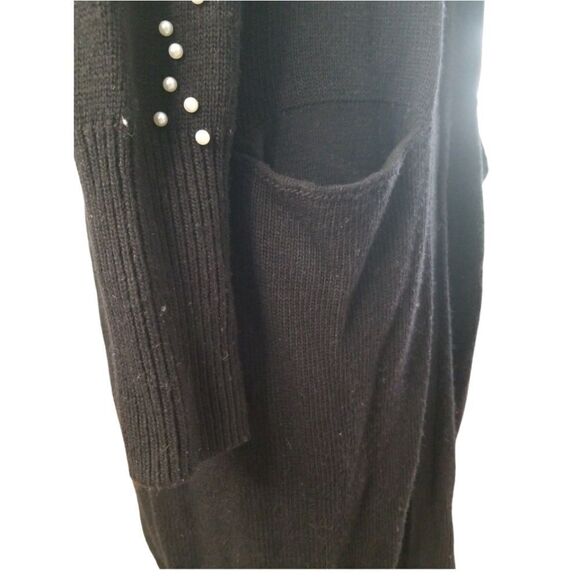 INC International Concepts Duster Cardigan Black Cashmere Blend Faux Pearls Med - Picture 9 of 13